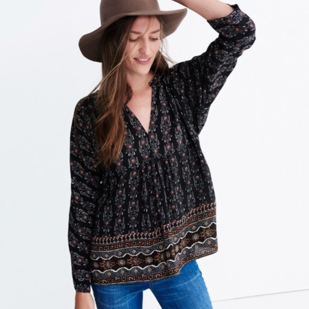 Madewell Multicolor Silk Boheme Popover Top